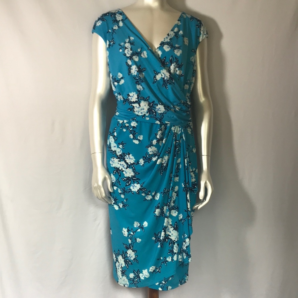 Turquoise Floral Wrap Dress by Chaps